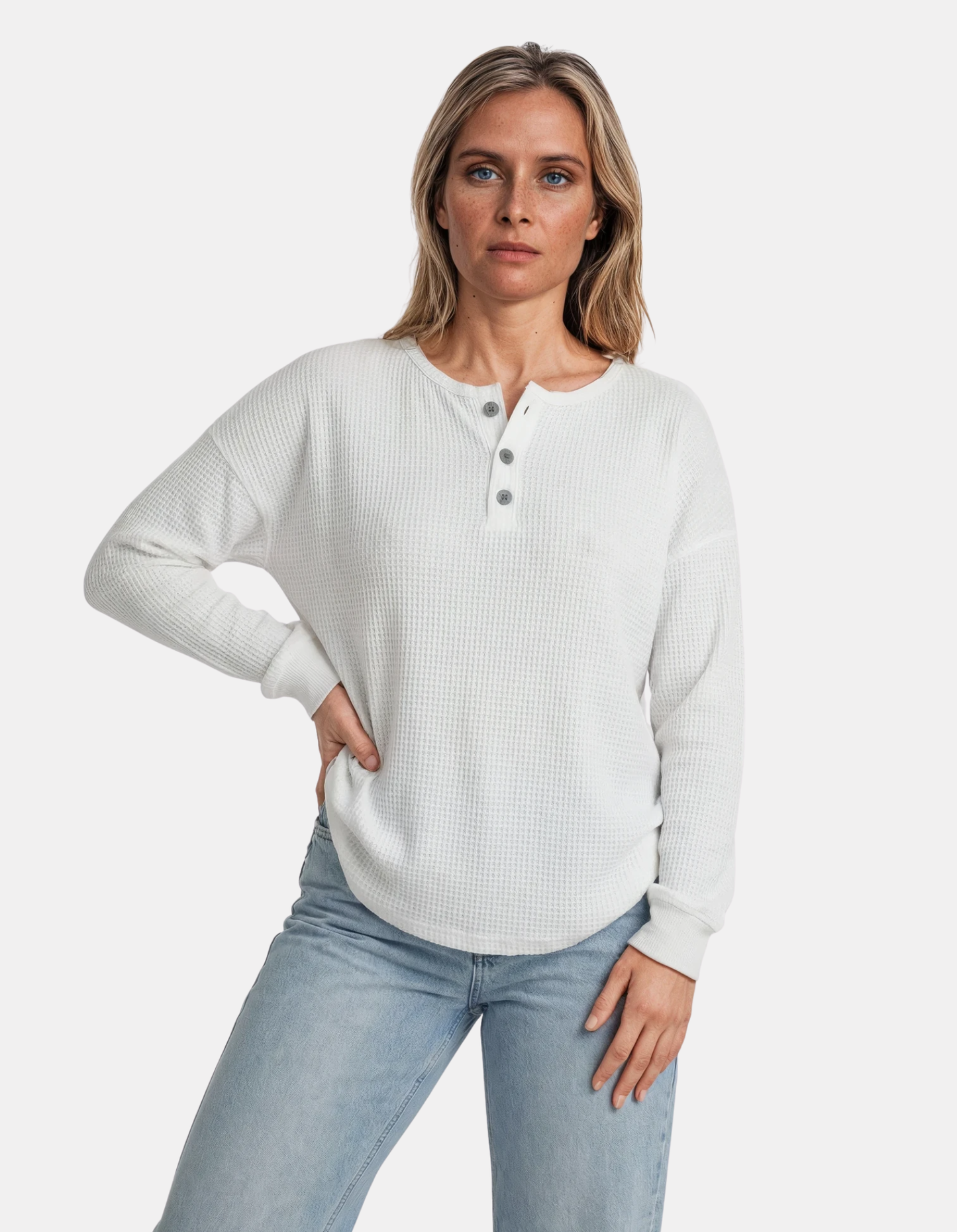 Harper | Waffle Knit Button Pullover