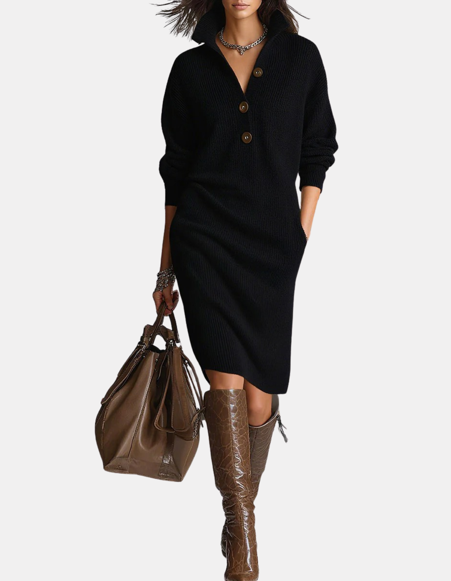 Valerie | Knitted Button Midi Dress