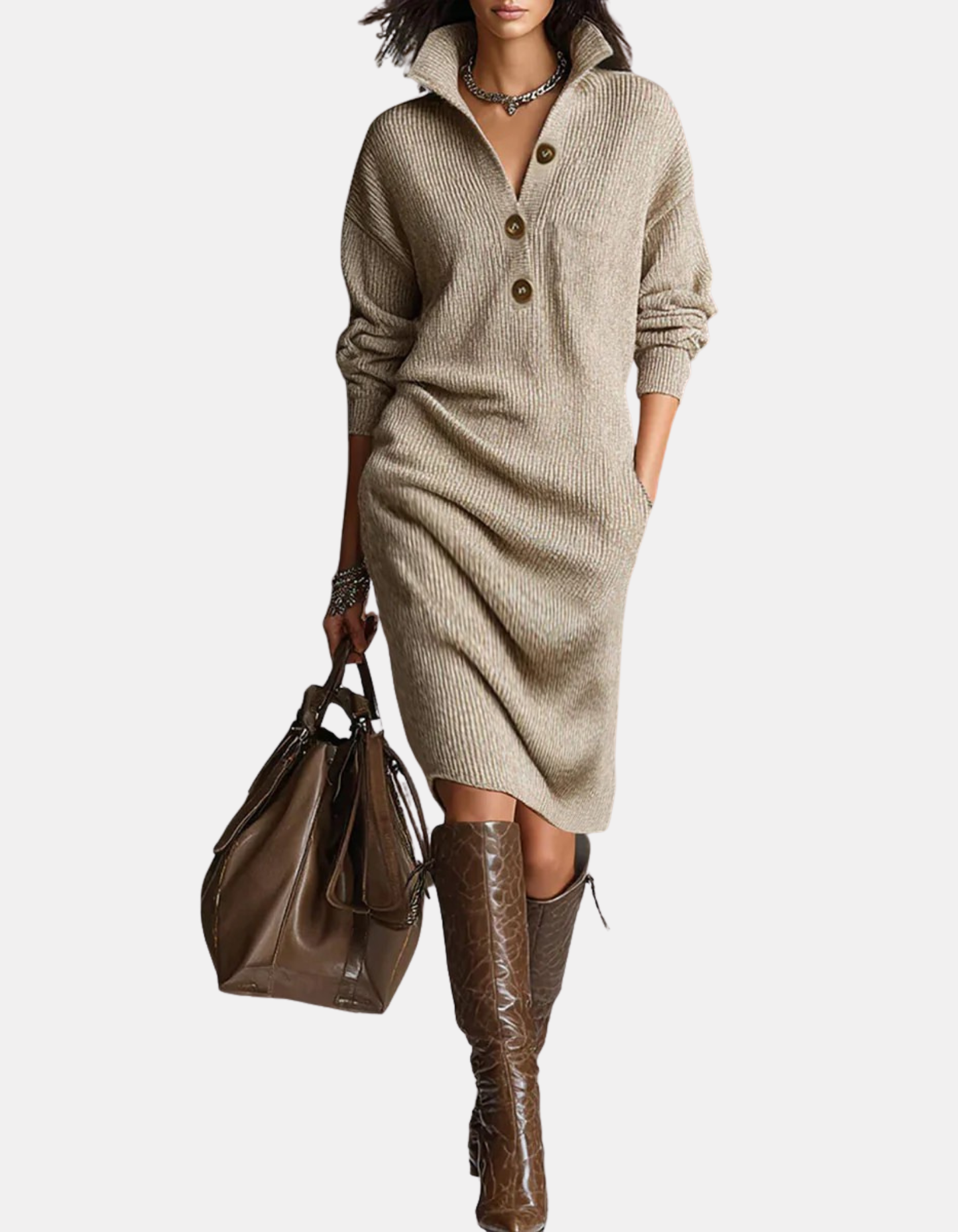 Valerie | Knitted Button Midi Dress