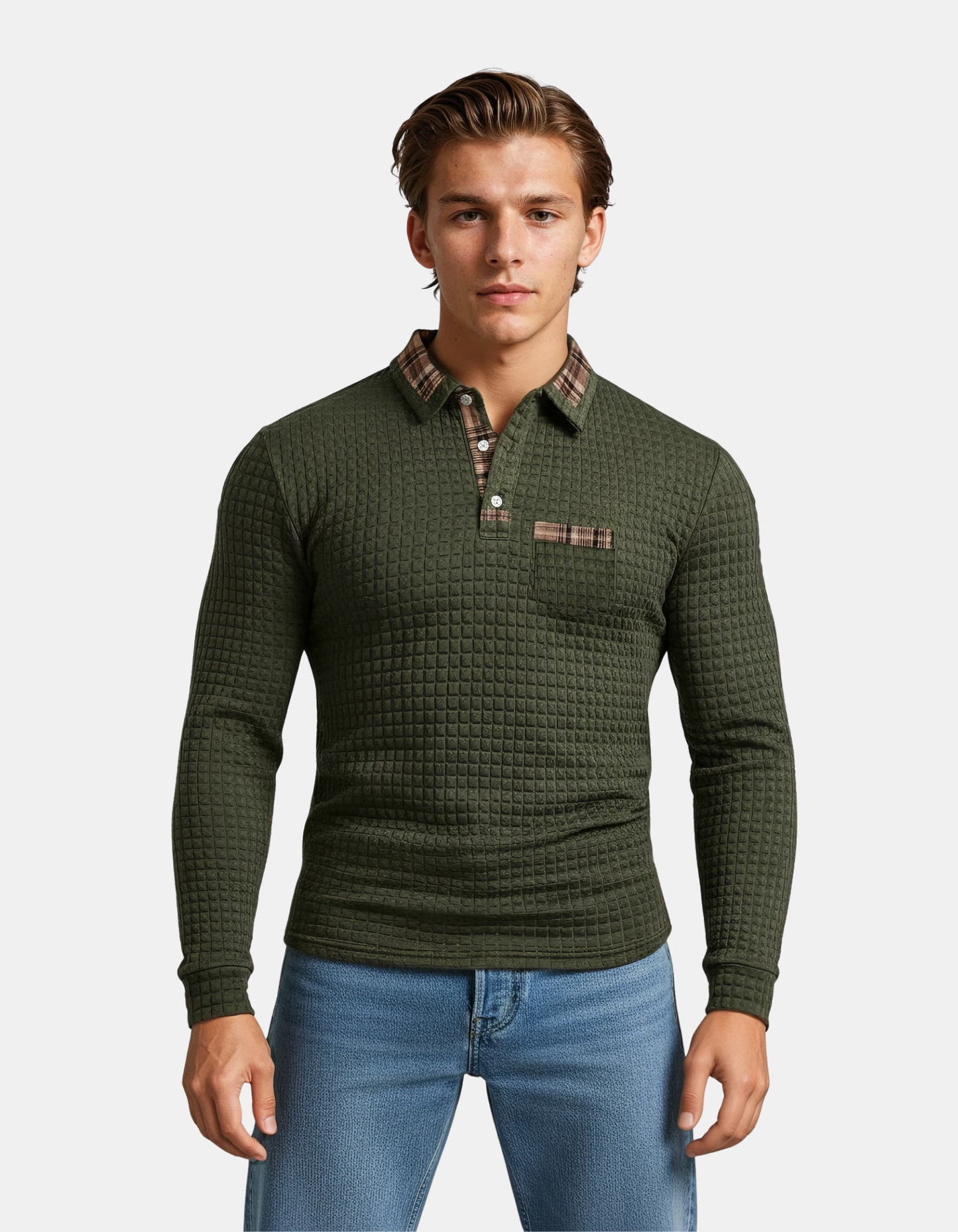 Rowan | Textured Plaid-Trim Polo