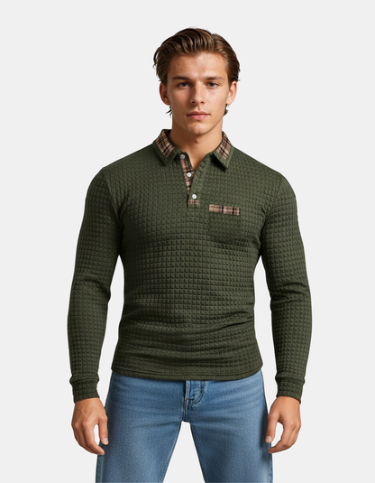 Rowan | Textured Plaid-Trim Polo